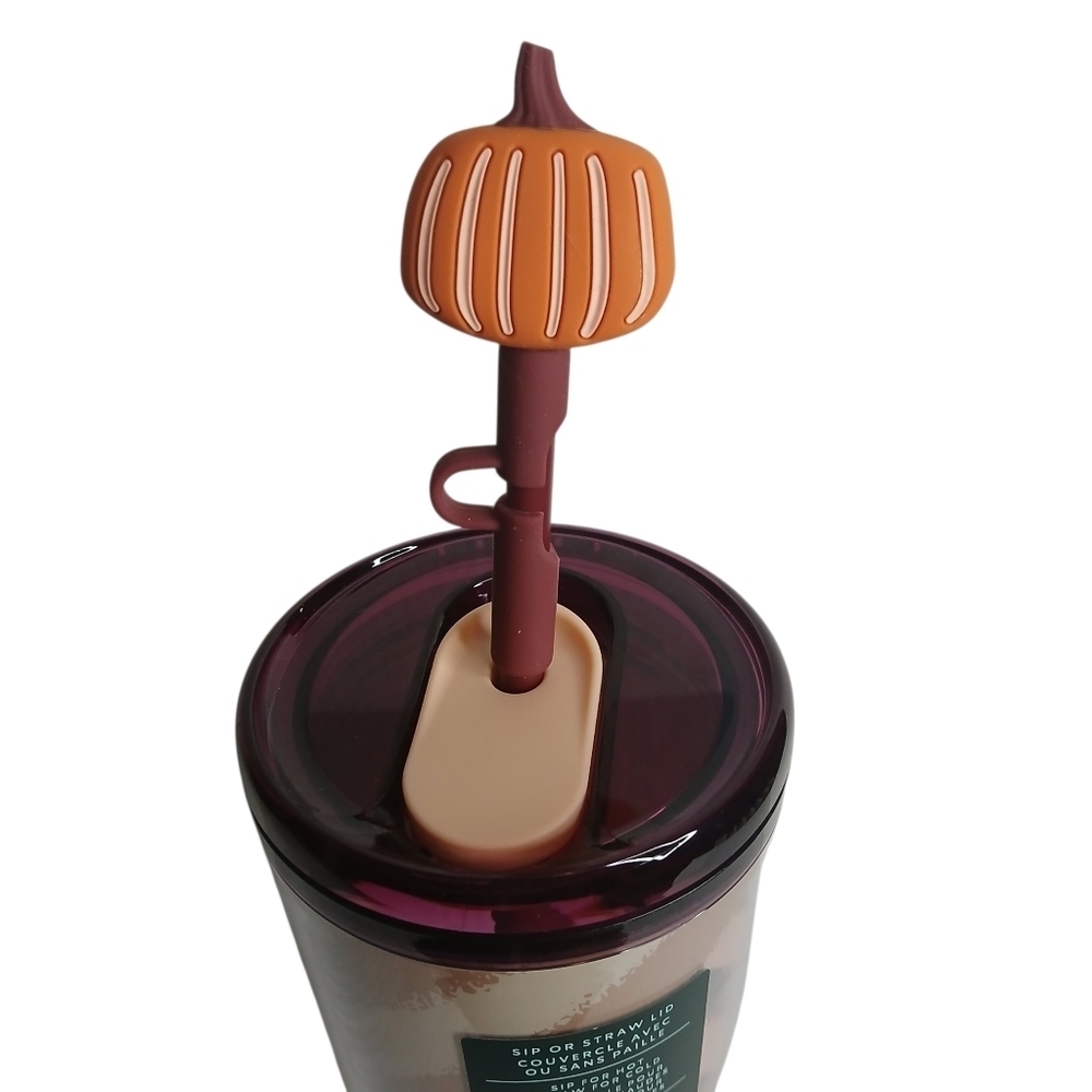 Starbucks Tumbler Fall Pumpkin Topper Hot Cold Sip Straw Limited Edition Venti